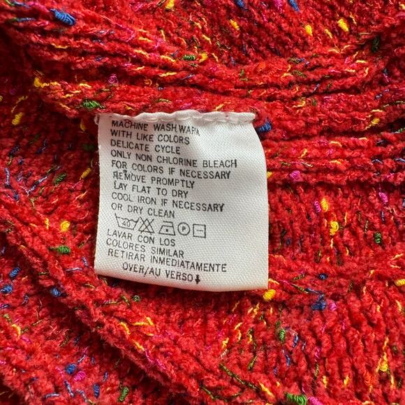 LIZ CLAIBORNE Womens Small Red Multicolor Handmaid Ugly Christmas Sweater V-Neck - Picture 10 of 10